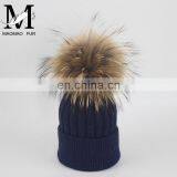 Top Quality Big Fur Pom Pom Kids Hats Raccoon Fur Balls Baby Knitted Hat thumbnail-2