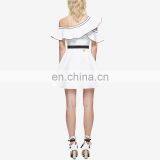 New Arrived One Shoulder off Cute Dress White Cotton Butterfly Sleeve Fit and Flare Mini Solid Dress thumbnail-2