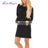 Hot Selling Black Green Sweatshirt Plain Dress Big Size Woman With Kangaroo Pocket thumbnail-3