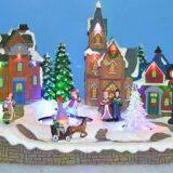 Polyresin Christmas Decoration 12''Led Village Scene With Moving Skating and Crystal Tree, Eight Songs Music thumbnail-1