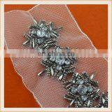 Fashion Beaded Necktrim in Flower Design With Metal/rhinestone Custom for Garment thumbnail-3