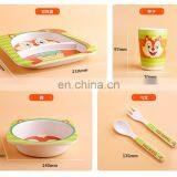 2020 Creative Cartoon Bamboo Fiber Children Tableware Set of Five Sets of Kindergarten Baby Bowl Children's Dinner Plate Owl thumbnail-2