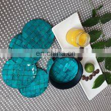 Round Blue Pearl Coaster, Turquoise Ocean Coasters Custom Design Drink Cup Coaster Set For Table Decor Wholesale thumbnail-1