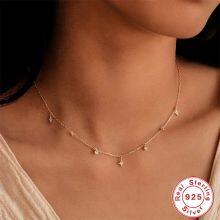S925 Sterling Silver Octagonal Star Shaped Pearl Collarbone Necklace thumbnail-5