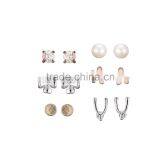 Enamel Faux Pearl Pink Flower Wishbone White Rhinestone Prong Stud Earring Pack thumbnail-1