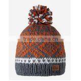 2015 CUSTOM CROCHET WOMEN'S POM POM WINTER HAT WITH LEATHER PATCH LOGO CHINA FACTORY thumbnail-2