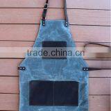 Waxed Canvas Apron With High Quality Genuine Leather