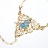 Womens Gold Slave Chain Finger Ring Bangle Hand Harness Bracelet Turquoise Beads thumbnail-5