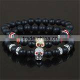 Kjl-cst5 New Design Charm Gold/silver Skull Head Men Bracelet Natural 8mm Matte Grind Stone Beads Women Bracelet as a Gift thumbnail-1