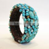Blue turquoise and Crystal Stone Wax Bangle, Wax thread Bangle, Bracelet