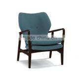 Mid-century Walnut Finished Modern Green Fabric Upholstered Club Chair With Sleek Polished Wood Arms thumbnail-4