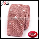 new arrival pink knitted tie with white polka dots KT064