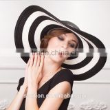 2016 New Fashion Summer Large Brim Beach Sun Womens Hats Ladies Black and White Stripes Floppy Straw Hat thumbnail-2