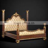 Exquisite Wooden Four Posted King Size Bed, Hand Painting Four-Poster Bed With Night Stand, Wood Carved Bedroom Furniture thumbnail-2