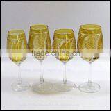 French Pink Hand Cut Red Wine Glass With Red Stem thumbnail-5