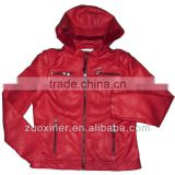 Detachable sleeves PU leather jacket with hood,faux leather women clothes