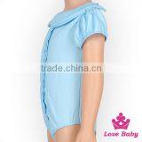 2LLY-117 Lovebaby Wholesale Light Blue Plain Cotton Short Sleeve Baby Romper Custom 0-6 Years Olds Girls Clothes Kids Romper thumbnail-4