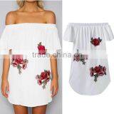 Summer Women Beach Dresses Off Shoulder Flower Print Ladies thumbnail-3