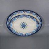 Set Of 2 Vintage Melamine Oval Platter Dinner Dish Plate thumbnail-1