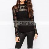 100% Polyester Lace Mock Neck Blouse for Ladies thumbnail-2