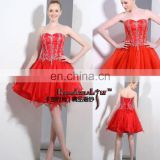 EM9001 Classic embroidery short dress party dress with red formal dress factory