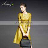 Whole Sale PU Leather Long Sleeve Critine Women Dress thumbnail-1