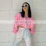 Wholesale Women Ins Long Sleeve Drawstring Crop Oversized Sweatshirt