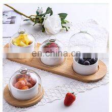 Wholesale Round Dessert Server Cake Pudding Bowl With Wooden Tray Cake Plate Serving Tray Dome thumbnail-5