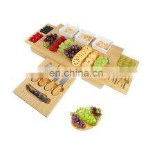 Bamboo Cheese Board Wooden Three Ceramic Bowls Three Magnet Drawers Serving Platter Cutlery Server Knife Set thumbnail-5