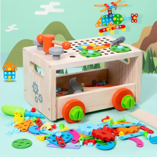 High Quality Children's Multi-Function Wood Car Electric Screwdriver Toy Disassembly Assembly Combination Tool Suit Tool Set thumbnail-3