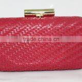 JIACHEN factory sale clutch style weave PU material light gold frame ladies purse for party