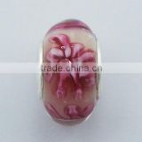 Vibrant Pink Flowers In Transparent Murano Glass Bead