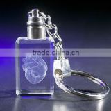 Wholesale 3d laser engraved cube crystal led keychain/key rings/keyholder for promotion gift