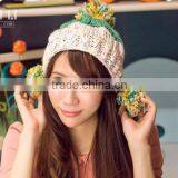 Cute Korea Woolen Top Dye Yarn Knitted Hat With Ball Top,many Colors for Choice thumbnail-3