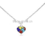 Enameled Heart Shaped Puzzle Piece Autism Awareness Anklet Alloy