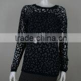 Womens' Round Neck Long Sleeve Pullover Knitted Sweater With Burn Out Print thumbnail-1