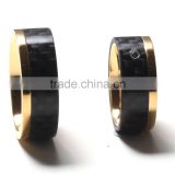 Glossy carbon fiber couple rings fashion gold couple ring set