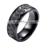 Engravable Tree of Life CZ Black Titanium Ring Black Zirconium Wedding Band thumbnail-3