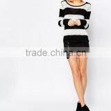 New Fashion Sweaters Design Black and White Stripe Pattern Sexy Crochet Sweaters Pullover Sweatshirts