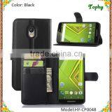 Black PU Leather + PC Litchi Pattern Wallet Card Stand Cover Holster Phone Sets Magnetic Flip Case For Motorola X Play thumbnail-1