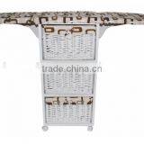 Home Storage Unit White 3 Wicker Basket Rolling Ironing Board Station thumbnail-1