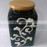Ceramic Black Relief Sculpture Storage Jar With Silicone Seal