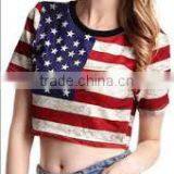 American Flag Black White Tees Latest New Design Short Style Lady Printing Graphic t Shirt for Women thumbnail-1