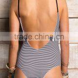 Ladies Black and White Stripe and Side Black Strap One-piece Swimwear thumbnail-2