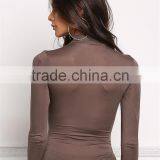 MGOO Fashion Manufacturer Custom Chocker Bodysuits For Women Front T-Strap Long Sleeves Women Tunic thumbnail-6