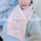 High Quality 2017 Early Spring Girl Muffler Solid Color Fake Rabbit Fur With Post Stamp Woven Lable Teenager School Scarf thumbnail-6