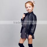 latest design child black pu leather cloth girl jacket coat