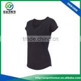 New Design 92%Polyester 8%Spandex V-neck Women Sport T Shirt With Curve Bottom thumbnail-4