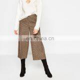 Ladies Cropped Trousers Checked Wide Leg Design Pants thumbnail-2