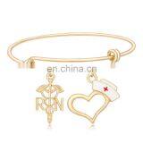 Factory Wholesale Popular Gold Metal Alloy Enamel Nurse Hat Expandable Bangle Models Design